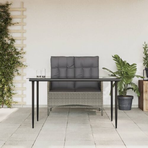 2-Piece Garden Dining Set with Cushions Grey Poly Rattan Wicker Outdoor Patio Furniture - Image 9