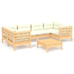 7-Piece Garden Lounge Set with Cream Cushions Pine Wood Outdoor Patio Furniture
