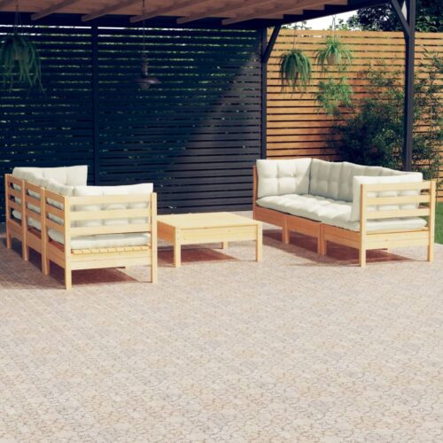 7-Piece Garden Lounge Set with Cream Cushions Pine Wood Outdoor Patio Furniture - Image 12