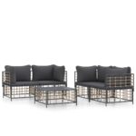 5-Piece Garden Lounge Set with Cushions Anthracite Poly Rattan
