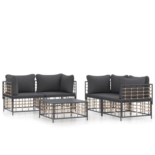 5-Piece Garden Lounge Set with Cushions Anthracite Poly Rattan