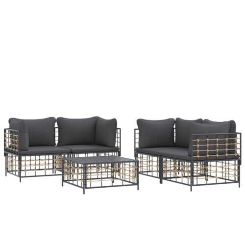 5-Piece Garden Lounge Set with Cushions Anthracite Poly Rattan - Image 3