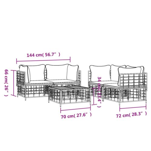 5-Piece Garden Lounge Set with Cushions Anthracite Poly Rattan - Image 8