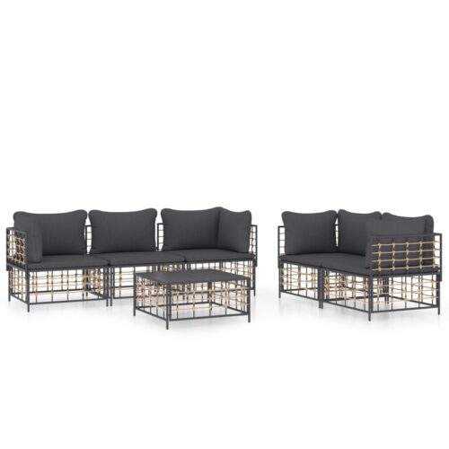 6-Piece Garden Lounge Set with Cushions Anthracite Poly Rattan
