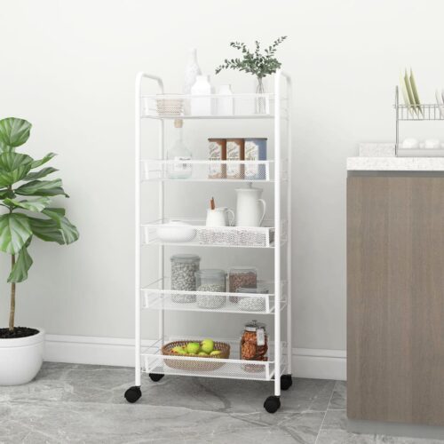 5-Tier Kitchen Trolley White 46x26x105cm Iron