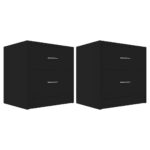 2pcs Drawers Bedside Tables Set Wooden Storage Side Cabinet Nightstand Black