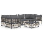 7-Piece Garden Lounge Set with Cushions Anthracite Poly Rattan