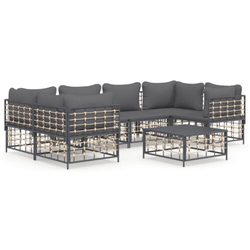 7-Piece Garden Lounge Set with Cushions Anthracite Poly Rattan