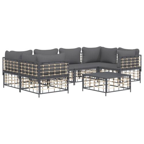 7-Piece Garden Lounge Set with Cushions Anthracite Poly Rattan - Image 2