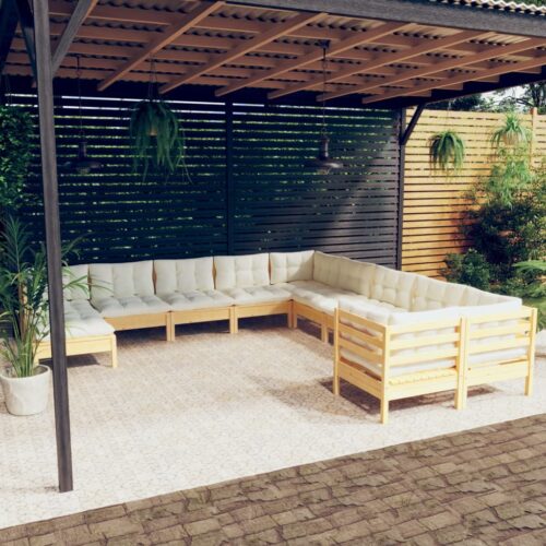 11-Piece Garden Lounge Set with Cream Cushions Pine Wood Outdoor Patio Furniture - Image 9