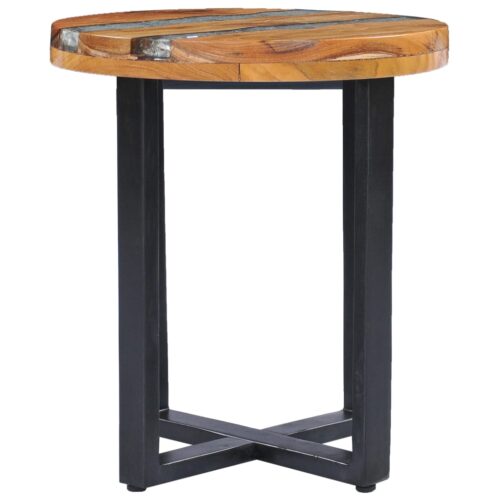 Industrial Round Side Coffee Table Wood Timber Sofa Bedside Lounge Nightstand - Image 2