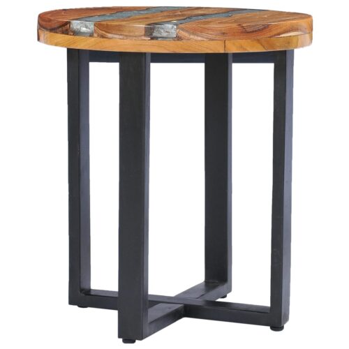 Industrial Round Side Coffee Table Wood Timber Sofa Bedside Lounge Nightstand - Image 3