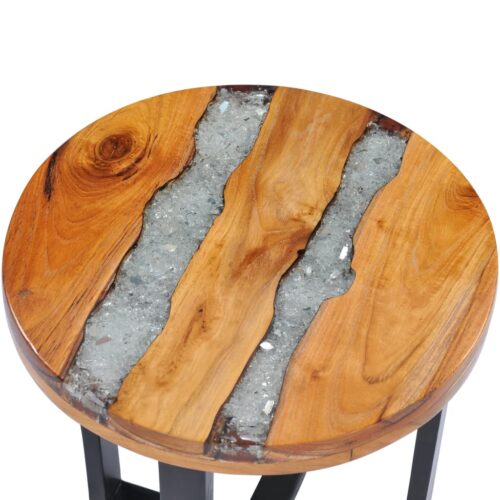 Industrial Round Side Coffee Table Wood Timber Sofa Bedside Lounge Nightstand - Image 4