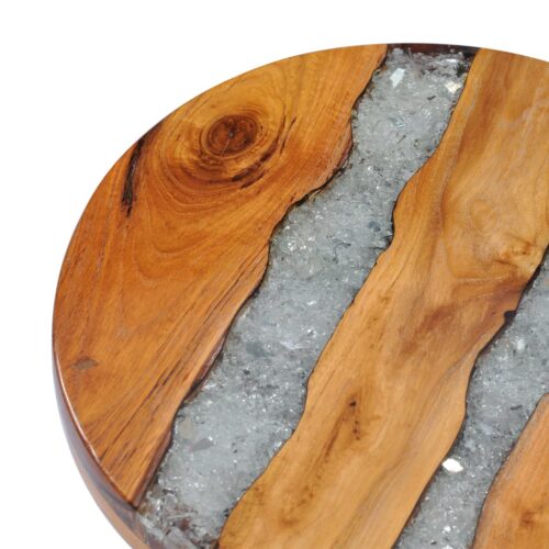 Industrial Round Side Coffee Table Wood Timber Sofa Bedside Lounge Nightstand - Image 5