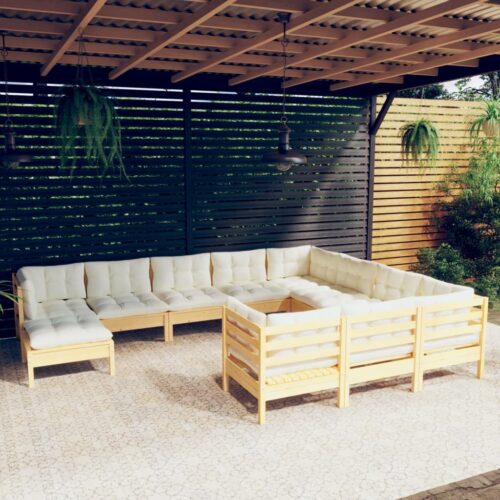 11-Piece Garden Lounge Set with Cream Cushions Pine Wood Outdoor Patio Furniture - Image 9