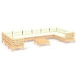 11-Piece Garden Lounge Set with Cream Cushions Pine Wood Outdoor Patio Furniture