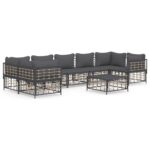 8-Piece Garden Lounge Set with Cushions Anthracite Poly Rattan