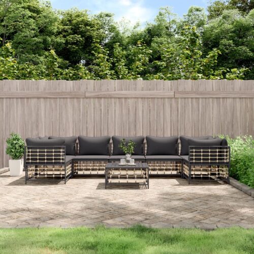 8-Piece Garden Lounge Set with Cushions Anthracite Poly Rattan - Image 10