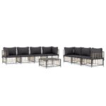 8-Piece Garden Lounge Set with Cushions Anthracite Poly Rattan