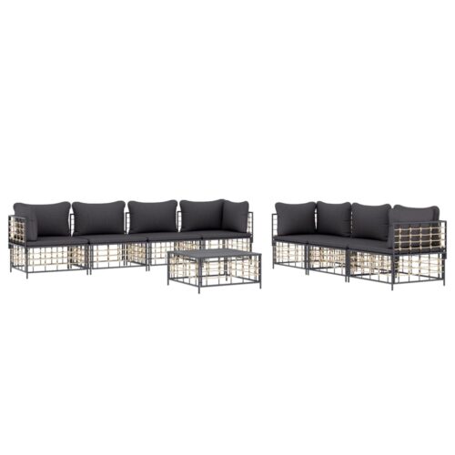 8-Piece Garden Lounge Set with Cushions Anthracite Poly Rattan - Image 9