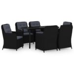 7-Piece Garden Dining Set Black Outdoor Patio Lounge Furniture