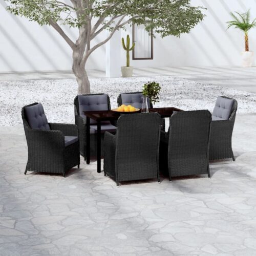 7-Piece Garden Dining Set Black Outdoor Patio Lounge Furniture - Image 10