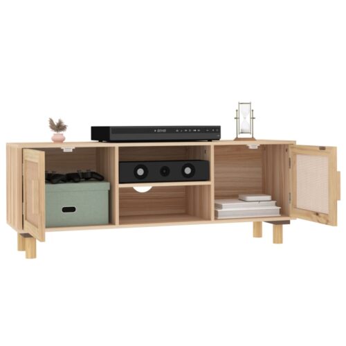 TV Cabinet Brown 105x30x40cm Solid Wood Pine Natural Rattan - Image 3