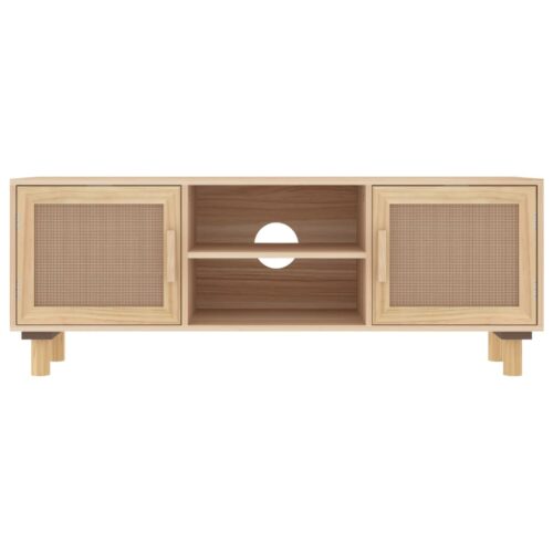 TV Cabinet Brown 105x30x40cm Solid Wood Pine Natural Rattan - Image 4