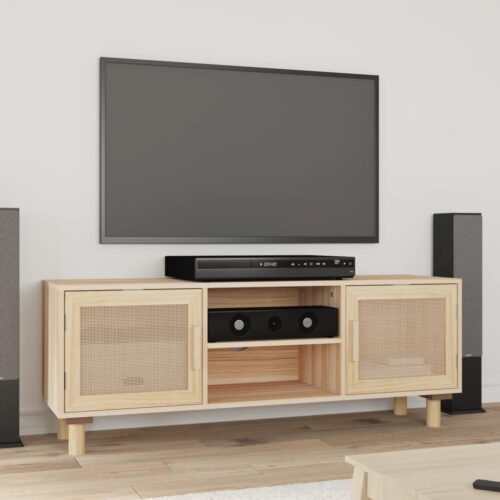 TV Cabinet Brown 105x30x40cm Solid Wood Pine Natural Rattan - Image 9
