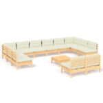 13-Piece Garden Lounge Set with Cream Cushions Pine Wood Outdoor Patio Furniture