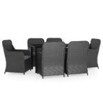 7-Piece Garden Dining Set with Cushions Black Outdoor Patio Lounge Furniture