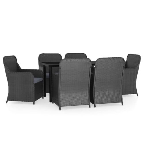 7-Piece Garden Dining Set with Cushions Black Outdoor Patio Lounge Furniture