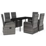 7-Piece Garden Dining Set with Cushions Grey Outdoor Patio Lounge Furniture