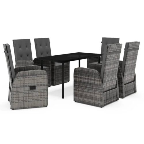 7-Piece Garden Dining Set with Cushions Grey Outdoor Patio Lounge Furniture