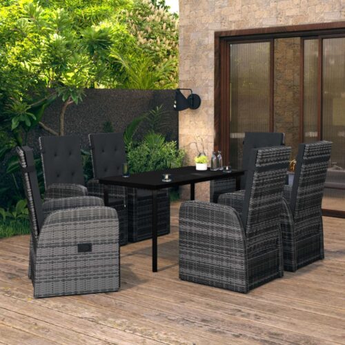 7-Piece Garden Dining Set with Cushions Grey Outdoor Patio Lounge Furniture - Image 12