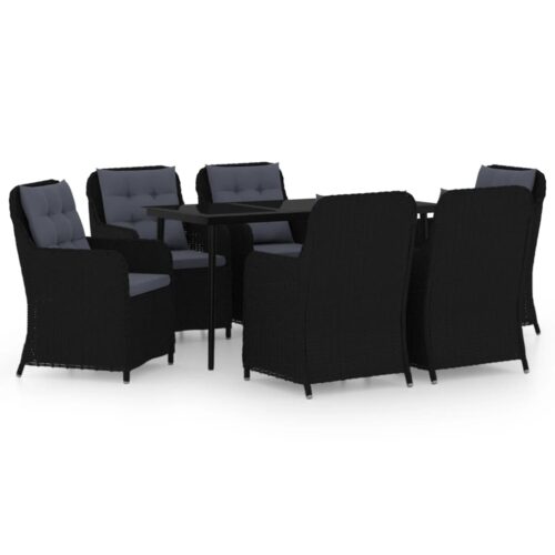 7-Piece Garden Dining Set Black Outdoor Patio Lounge Furniture