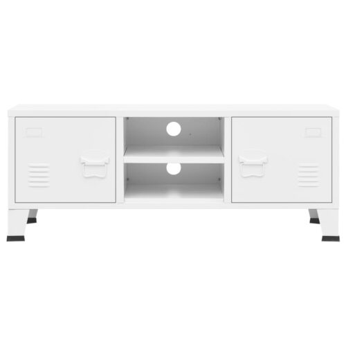 Industrial TV Cabinet White 105x35x42cm Metal - Image 3
