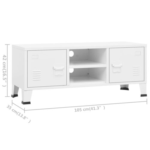 Industrial TV Cabinet White 105x35x42cm Metal - Image 9