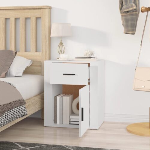 Bedside Cabinet White 50x36x60cm Engineered Wood - Image 3