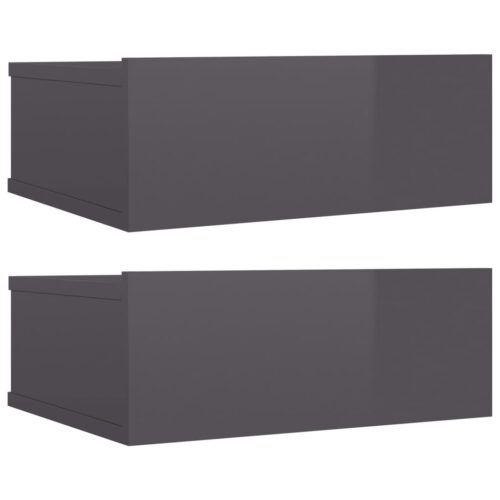 Floating Nightstands 2pcs High Gloss Grey 40x30x15cm Engineered Wood - Image 2