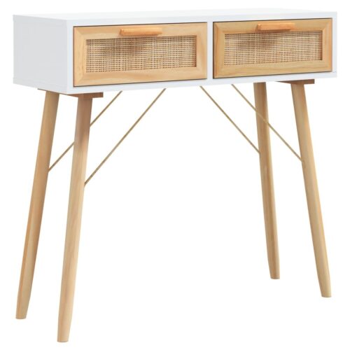 Console Table White 80x30x75cm Solid Wood Pine Natural Rattan - Image 2