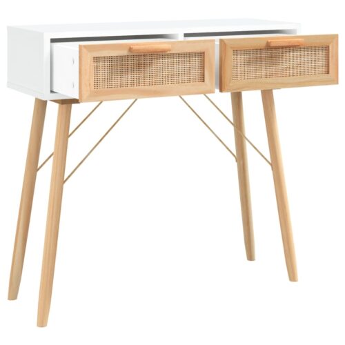 Console Table White 80x30x75cm Solid Wood Pine Natural Rattan - Image 3