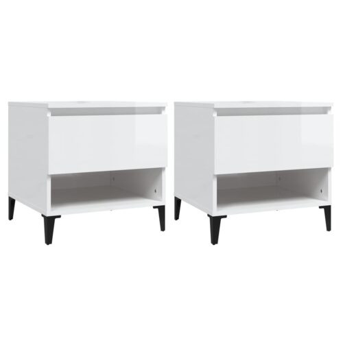 2pcs Side Tables Set Sofa Lounge Coffee Bedside Storage Nightstand High Gloss White 50x46x50cm - Image 2