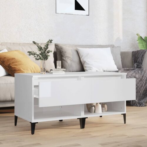 2pcs Side Tables Set Sofa Lounge Coffee Bedside Storage Nightstand High Gloss White 50x46x50cm - Image 3