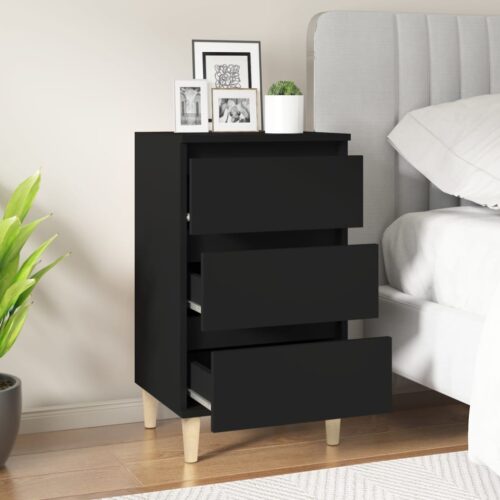 Bedside Cabinet Black 40x35x70cm Engineered Wood - Image 3