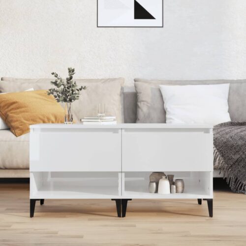 2pcs Side Tables Set Sofa Lounge Coffee Bedside Storage Nightstand High Gloss White 50x46x50cm - Image 12