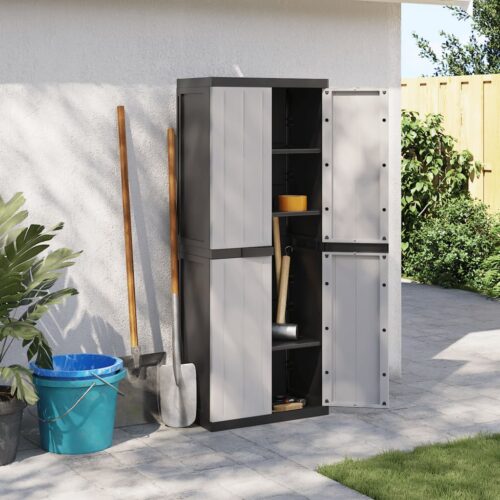 Outdoor Storage Cabinet Grey Black 65x37x165cm PP
