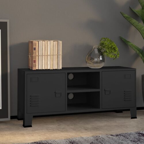 Industrial TV Cabinet Black 105x35x42cm Metal - Image 10