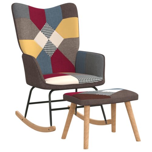 Rocking Chair with a Stool Patchwork Fabric - Image 2
