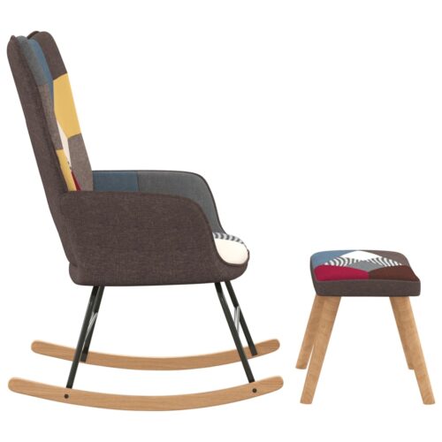Rocking Chair with a Stool Patchwork Fabric - Image 4
